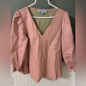 Tuckernuck Blush Pink Easton Leather V-Neck Blouse Large